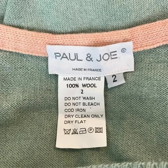Paul & Joe Light Weight 100% Wool Boat Neck Sweater Green & Peach Size 2 - Picture 6 of 7